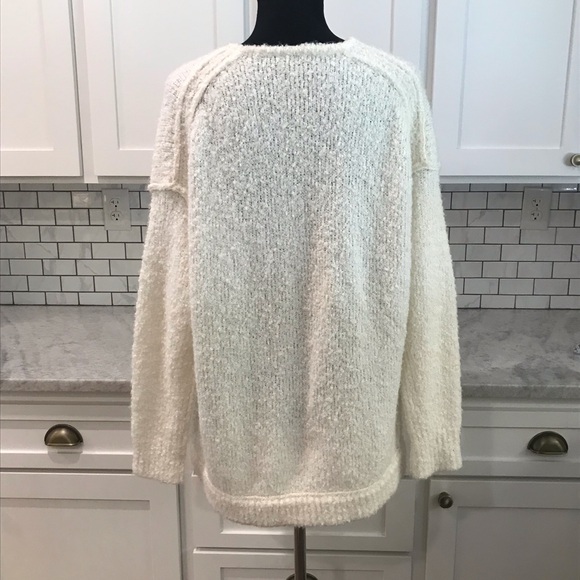 Free People Ivory Sweater Womens XS Lofty Boucie Slouchy V Neck Alpaca Pullover - Picture 2 of 10